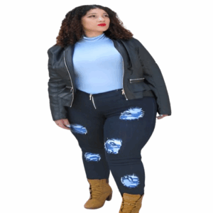 Spandex Denim Blue Army Fatigue Ripped Jeans