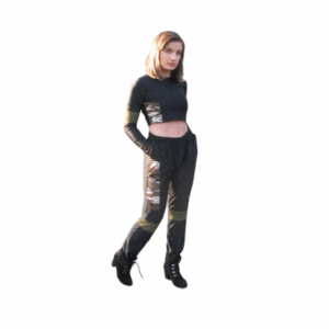Black Spandex Denim Two-piece with green army