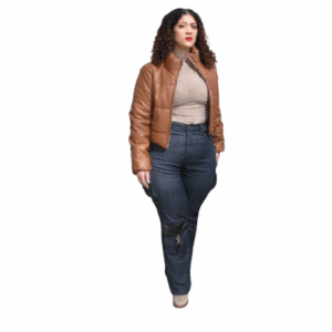 Spandex Denim pants with leather cargo pockets