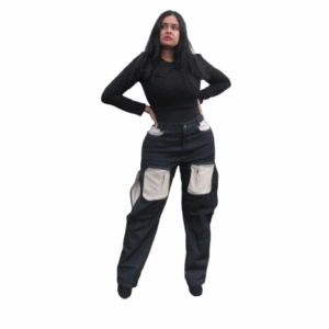 Spandex Denim Pants With Side Open Zipper And Cargo Pants
