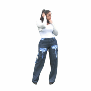 Spandex Denim pants with baby blue cargo pockets