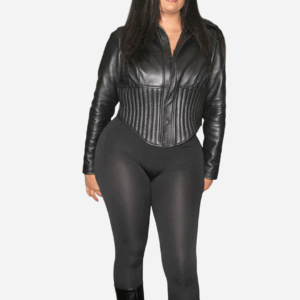 Corset Style Black Leather Jacket